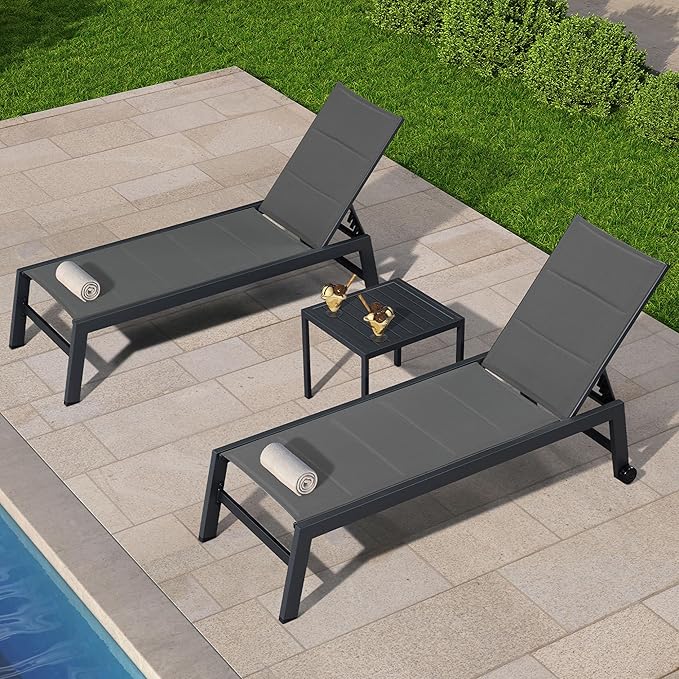PURPLE LEAF Outdoor Patio Chaise Lounge Chair Set of 2 Chair with Rolling Wheels Lounge Chair for Patio Poolside Garden Grey