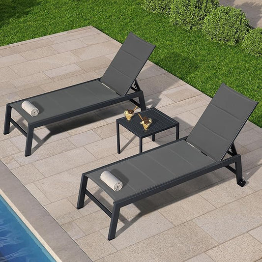 PURPLE LEAF Outdoor Patio Chaise Lounge Chair Set of 2 Chair with Rolling Wheels Lounge Chair for Patio Poolside Garden Grey