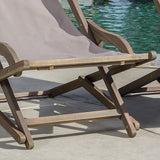 Grey Wooden Beach Sling Chair Set of 2 Outdoor Lounge Chairs for Pool Patio Backyard and Beach with Pillow Comfortable - Photo 8