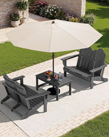 SERWALL Outdoor Patio Adirondack Set, 2 Folding Adirondack Bench & 1 Coffee Table with Umbrella Hole - Photo 10
