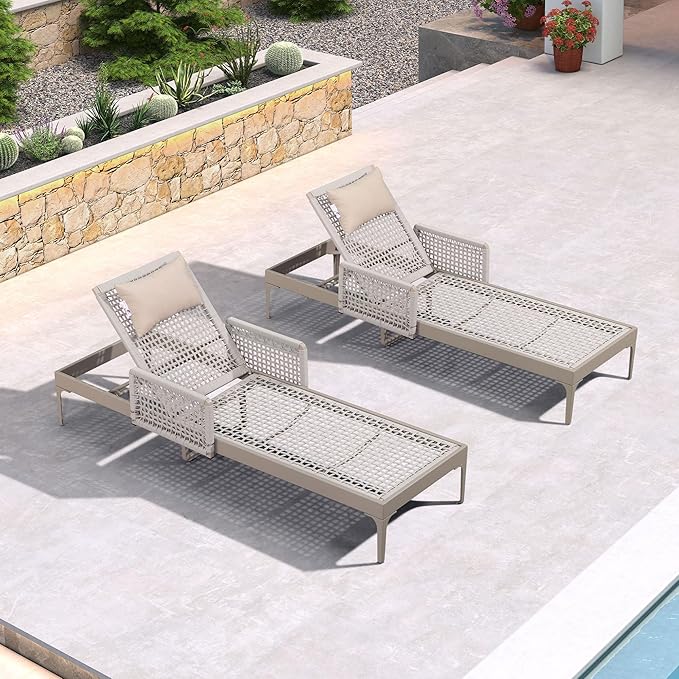 PURPLE LEAF 2 Pieces Outdoor Chaise Lounge Set Rattan Wicker Lounger with Arms Poolside Furniture Adjustable Recliners - Photo 2