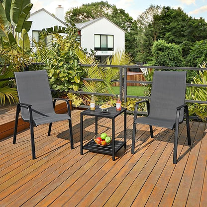 Yaheetech Set of 6 Patio Dining Chairs, Outdoor Stackable Patio Chairs with Backrest/Armrests, All Weather Chairs for Garden/Lawn/Porch/Backyard Pool, Gray