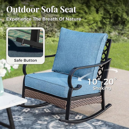Outdoor Patio Rocking Sofa Chairs Set of 2 Steel Frame Porch Furniture with Deep Seating and 5.75" Cushions for Lawn Backyard Deck, Navy Blue