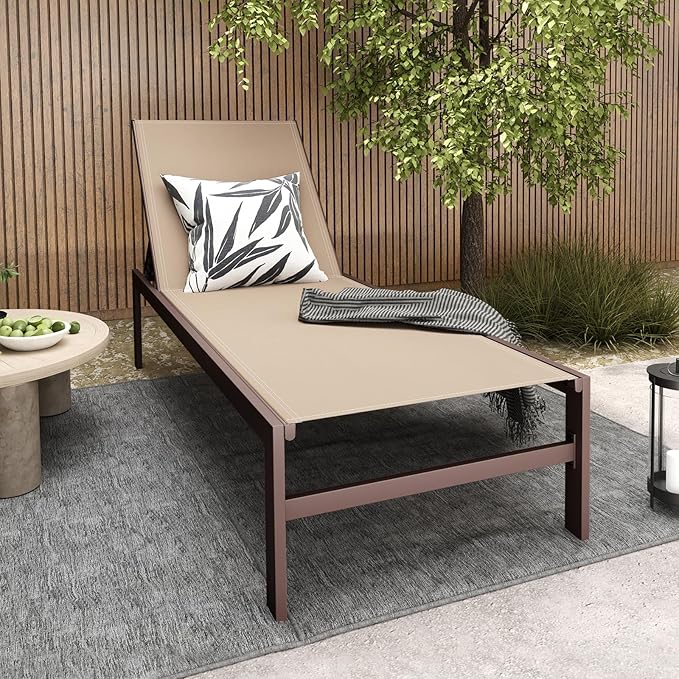 HAPPYGRILL Aluminum Chaise Lounge Chair, Heavy-Duty Patio Recliner W/ 6-Level Backrest & Breathable Fabric - Photo 2
