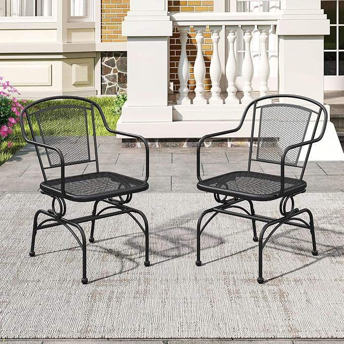 Tangkula Outdoor Rocking Chair Set of 2, Patio Rocker Chairs with Steady Rocking Function, Outdoor Dining Chairs with Metal Mesh Backrest & Seat, Armrest, Adjustable Foot Pads for Yard, Deck, Balcony
