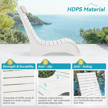 HDPS Pool Lounge Chairs, Use in Pools Lounge Chairs up to 10-Inches of Water, Chaise Chairs with Headrest, Lounge Chair Outdoor, Fade-Resistant Pool Lounger for Deck