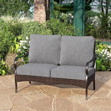 PHI VILLA Wicker & Metal Outdoor 2-Seat Patio Couch, Patio Sofa Loveseat with Deep Seating for Front Porch, Deck - Photo 1