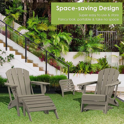 GREENVINES Adirondack-Ottoman | Wood Grain | Set of 4 | HDPE Plastic | Outdoor Footrest | All Weather | Foot Rest | Foot Stool | Desert Brown | for Adirondack Chair