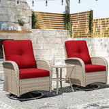 Joyside Outdoor Swivel Rocker Chairs, 3 Piece Wicker Patio Set with Thickened Cushions, High Back, Deep Seating - Photo 2