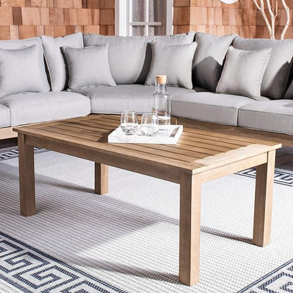SAFAVIEH Couture Outdoor Patio Furniture Collection – Santa Cruz Coffee Table, Natural Eucalyptus Wood Slatted Top, Modern Outdoor Accent Table (CPT1016A)