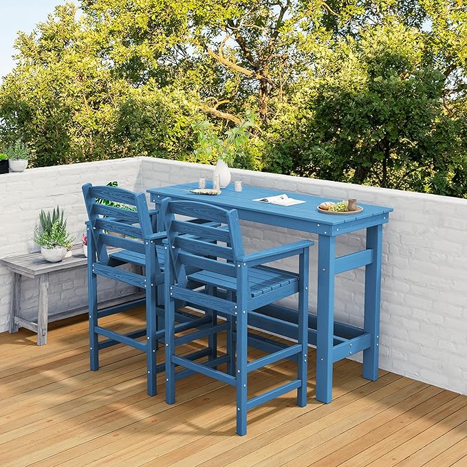 SERWALL Outdoor Bar Set with 9ft Umbrella, All-Weather HDPE Patio Bar Chairs and Table, Outdoor Furniture Set - Photo 6