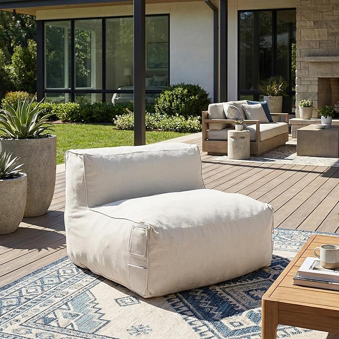 Christopher Knight Home Yanita Comfy Outdoor Bean Bag Chair, All Weather Bean Bag Chairs for Adults and Kids, Indoor/Outdoor Single Sofa, Patio Lounge Chair, Modern Outdoor Lounge Seating, Beige