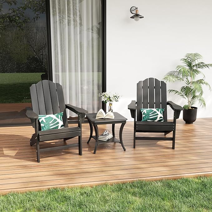 GarveeLife Adirondack Chair for Patio, HDPE Outdoor Lawn Chair with Wood Texture for Garden Backyard Deck Poolside Use
