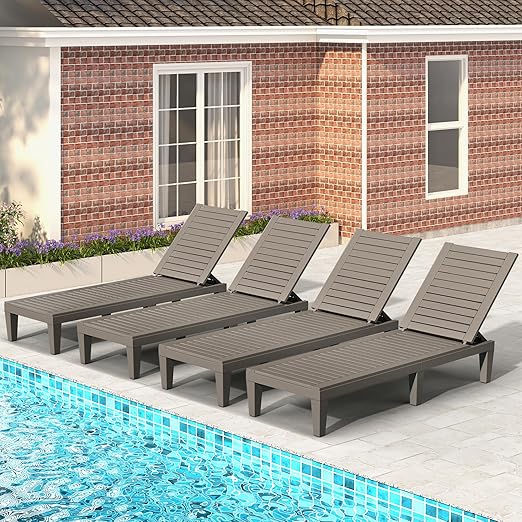 YITAHOME Patio Lounge Chair Set of 4, Outdoor Chaise Lounge with 5-Position Backrest, 265lbs Weight Capacity for Backyard, Poolside, Waterproof & Easy Assembly (Taupe)