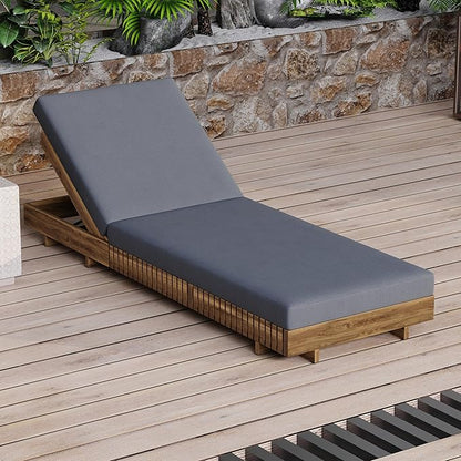 Christopher Knight Home Habery Acacia Wood Chaise Lounge with Cushion, Outdoor Sun Lounger with 6-Position Adjustable Backrest, 76.8'' Patio Recliner Chair for Poolside Backyard, Teak+Dark Gray