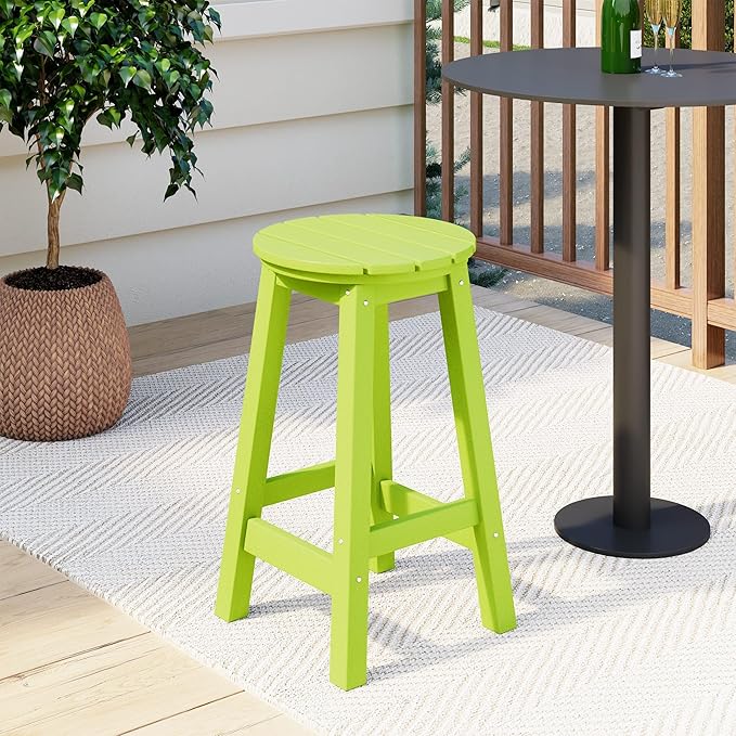 Costaelm 24" Height Outdoor Bar Stools, All-Weather Bar Stools, Adirondack Poly Patio Round Bar Stool for Patio, Deck, Kitchen Counter and Garden, Lime
