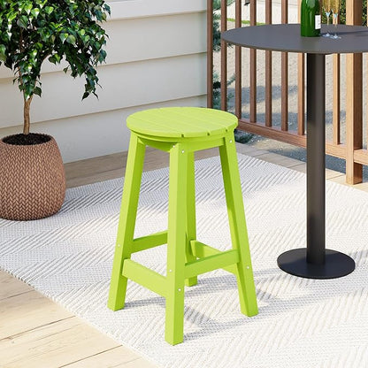 Costaelm 24" Height Outdoor Bar Stools, All-Weather Bar Stools, Adirondack Poly Patio Round Bar Stool for Patio, Deck, Kitchen Counter and Garden, Lime