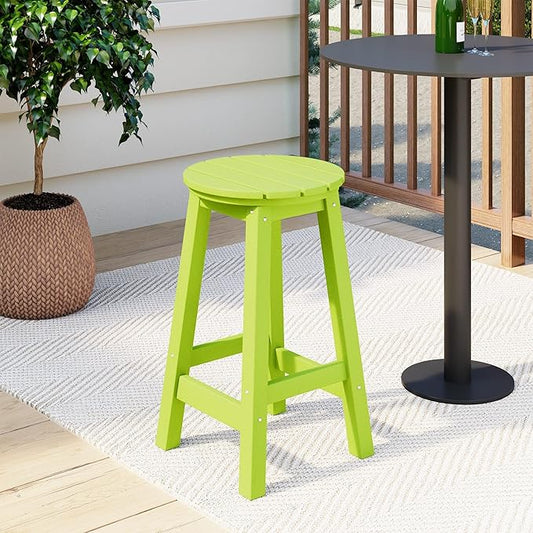 Costaelm 24" Height Outdoor Bar Stools, All-Weather Bar Stools, Adirondack Poly Patio Round Bar Stool for Patio, Deck, Kitchen Counter and Garden, Lime