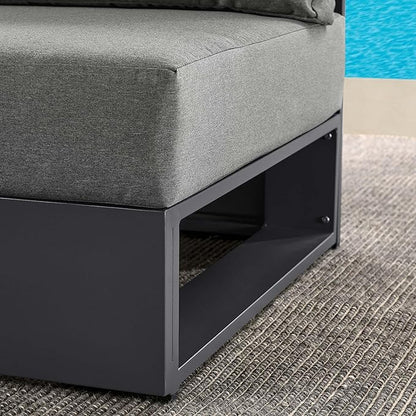 Modway Tahoe Aluminum Armless Patio Gray Charcoal Modular Weather-Resistant Cushions-Perfect as Club Outdoor Lounge Chair
