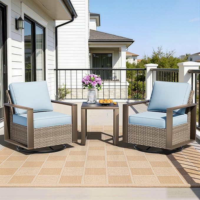 Outdoor Swivel Rocker Metal Chairs Set of 2 with Small Coffee Table - 3 Pieces Patio Bistro Set with Rectangular Framed - Photo 9