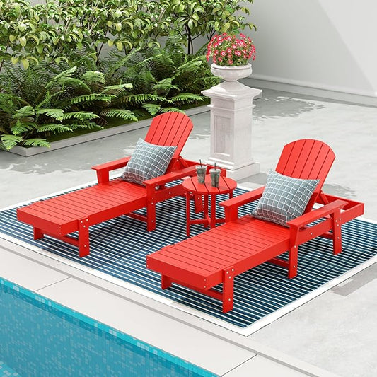 WestinTrends Dylan 3 Piece Adirondack Reclining Chaise Lounge with Arms Red