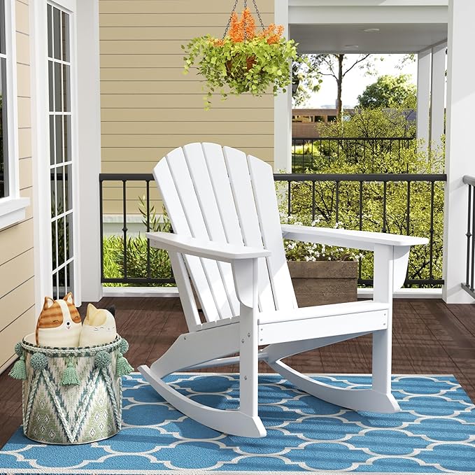 WO WESTIN OUTDOOR HDPE Altura Outdoor Rocking Poly Adirondack Chair, White