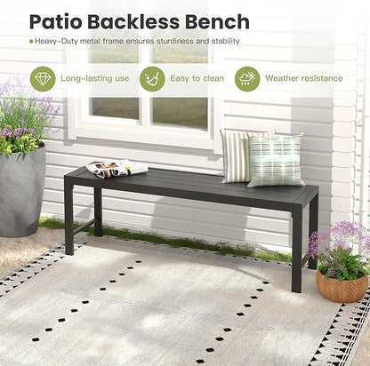 51.2" Outdoor Bench, 2 Pieces Patio Backless Garden Bench with Metal Frame for Porch, Entryway, Lawn, Backyard, Black