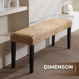 End of Bed Bench for Bedroom, 47" Entryway Bench with Solid Wood Acacia, Water Hyacinth Indoor Bench Seat - Photo 2