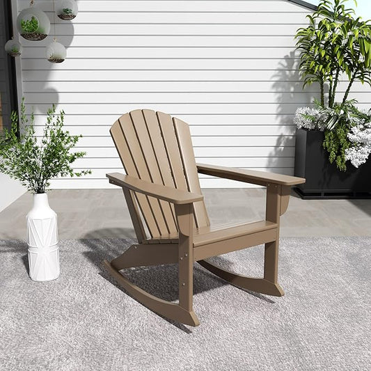 WestinTrends Dylan Outdoor Patio Poly Plastic Adirondack Rocking Chair, Weathered Wood