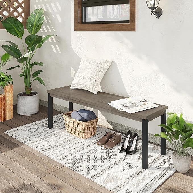 VICLLAX Outdoor Metal Bench, 51.2" Long Garden Backless Bench for Patio Porch Park Backyard, Grey