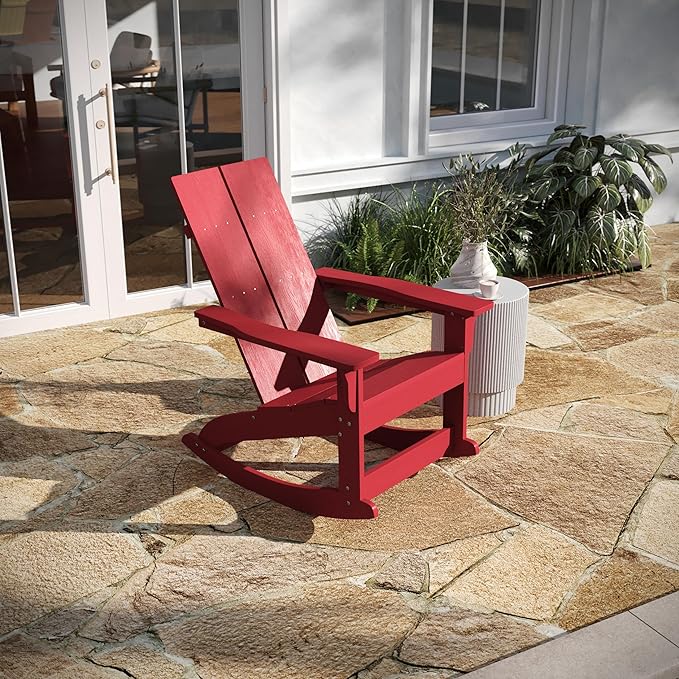 Taylor & Logan Ebbe Modern All-Weather 2-Slat Poly Resin Adirondack Chair in Red - Set of2