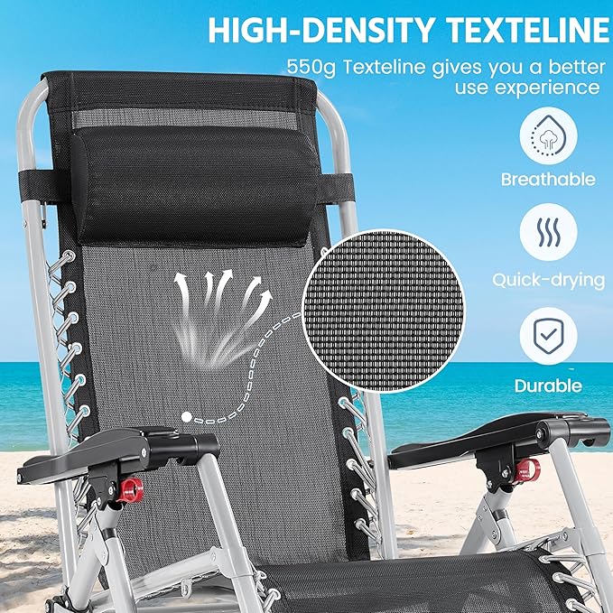 Yaheetech Zero Gravity Chair, Folding Reclining Lounge Recliner with Removable Pad & Headrest & Side Cup Holder Tray for Indoor and Outdoor Navy Blue/1