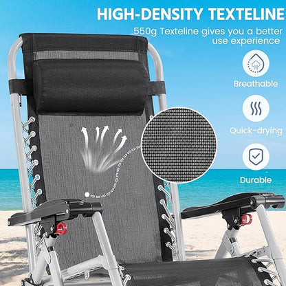 Yaheetech Zero Gravity Chair, Folding Reclining Lounge Recliner with Removable Pad & Headrest & Side Cup Holder Tray for Indoor and Outdoor Navy Blue/1