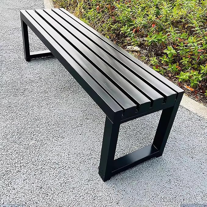 Outdoor Park Bench, Garden Patio Metal Bench 31in-79in, Weatherproof, Load Capacity 880lbs, for Park Yard Front Porch Path Yard Lawn Decor Deck Furniture(Black,80cm/31in)