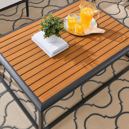 Modway Stance Outdoor Patio Contemporary Modern Wood Grain Aluminum Coffee Table in Gray Natural