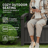 EconoHome 3 Seat Outdoor Storage Bench with Rain Cover - 90 Gallon Capacity - Weatherproof Resin Bench for Patio, Porch - Photo 4