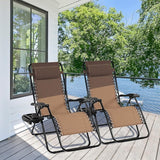 Giantex 2 PCS Zero Gravity Chair Patio Chaise Lounge Chairs Outdoor Yard Pool Recliner Folding Lounge Chair with Cup - Photo 2