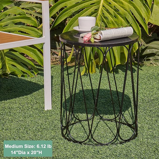 Y&M Set of 3 Patio Side Table for Living Room,Indoor End Tables for Bedroom, Outdoor Garden Stool with Heavy Duty Metal Frame Modern Industrial Decor - Black with Bronze