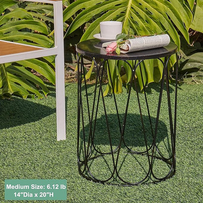 Y&M Set of 3 Patio Side Table for Living Room,Indoor End Tables for Bedroom, Outdoor Garden Stool with Heavy Duty Metal Frame Modern Industrial Decor - Black with Bronze