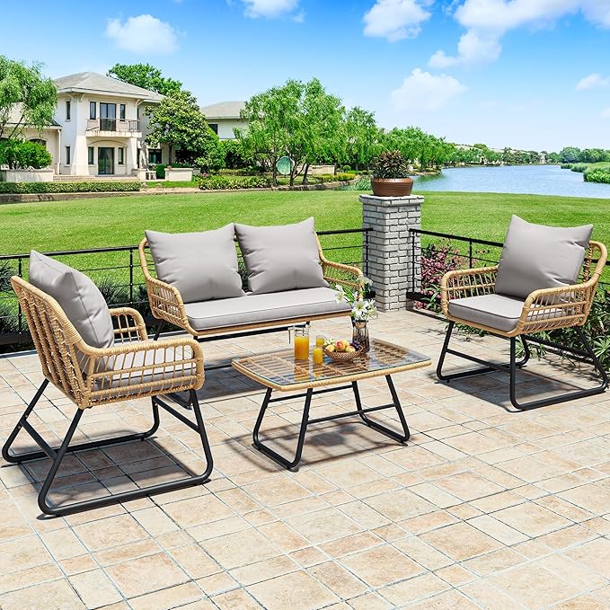 YITAHOME 4-Piece Patio Furniture Set, Wicker Outdoor Bistro Set - Photo 3
