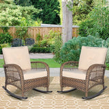 Outdoor Wicker Rocking Chair with Thickened Cushions, All-Weather Rattan Patio Rocking Chairs - Photo 1