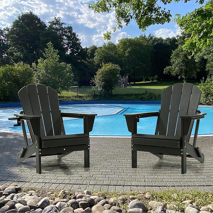 Domi Folding Adirondack Chairs Set of 2, HDPE Adirondack Chair with Cup Holder - Photo 2