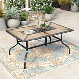 HERA'S HOUSE Patio Dining Table with Umbrella Hole for 6, Rectangle Outdoor Metal Table for Lawn Garden Backyard - Photo 7