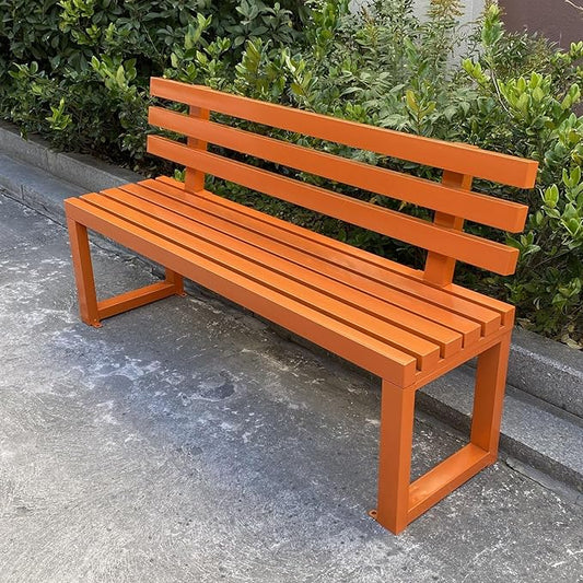 Outdoor Metal Garden Bench with Back,Heavy Duty Park Bench for Outside,Commercial Long Benches for Lawn, Backyard, Park, Patio, Porch(120cm/47.2", Orange)
