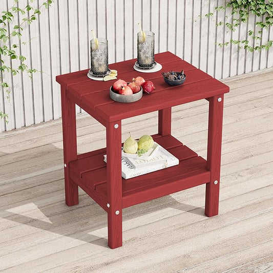 KINGYES 2-Tier Outdoor Side Table, HDPE All Weather Adirondack Patio Tables,Red