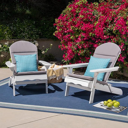 Christopher Knight Home Amenda Outdoor Acacia Wood Folding Adirondack Chairs with Cushions (Set of 2), Gray, White + Grey