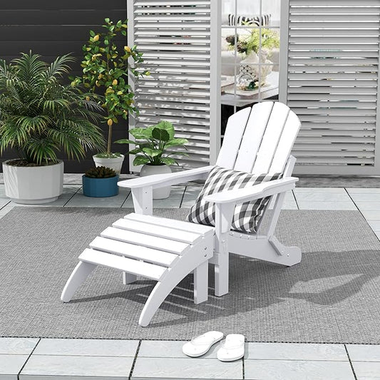 WO Home Furniture Adirondack Chair Outdoor Ottoman Set of 2 PCS Classic Patio Furniture (White)
