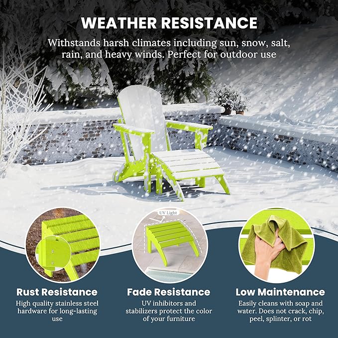 WO Home Furniture Adirondack Ottoman Outdoor Patio Footrest 13.5" Inch Folding Footstool for Outdoor Adirondack Chair (Bright Lime Green)