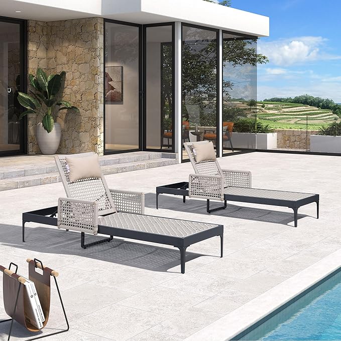 PURPLE LEAF 2 Pieces Outdoor Chaise Lounge Set Rattan Wicker Lounger with Arms Poolside Furniture Adjustable Recliners - Photo 2