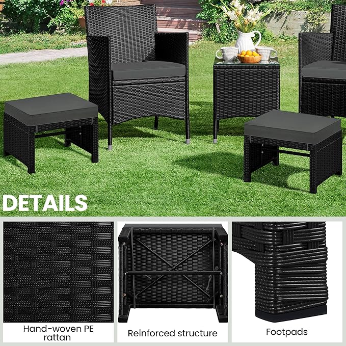 Yaheetech Wicker Ottomans, Set of 2 Footrest with Removable Cushion - Photo 5